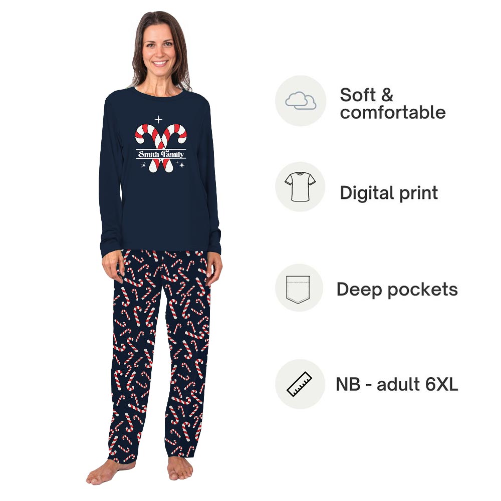 Navy Custom Christmas Candy Cane Plus Size Matching Pajama Sets Navy Custom Christmas Candy Cane Plus Size Matching Pajama Sets