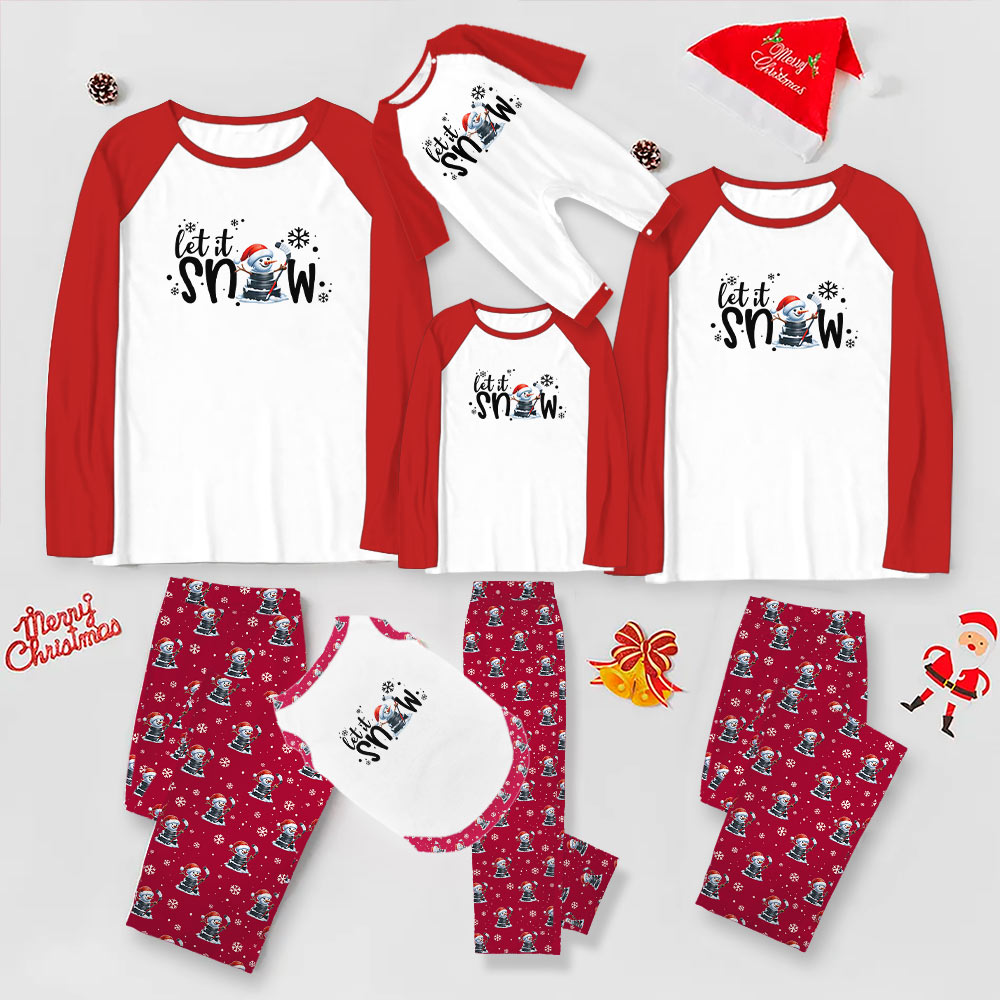 Hockey Snowman Family Matching Christmas Pjs With Dog Funny Hockey Snowman Family Matching Christmas Pjs With Dog Funny