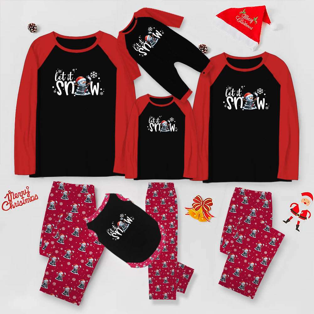 Hockey Snowman Family Matching Christmas Pjs With Dog Funny Hockey Snowman Family Matching Christmas Pjs With Dog Funny
