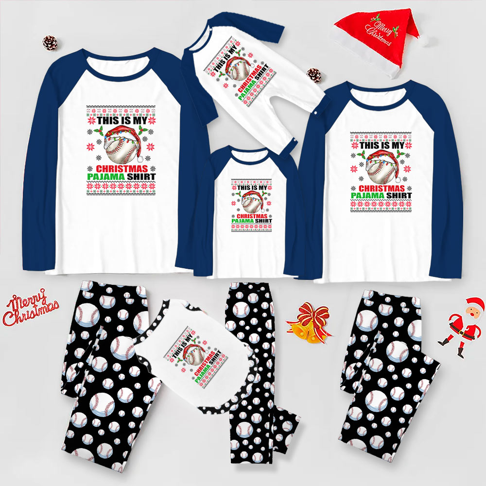 Red and White Family Christmas Pajamas With Festive Baseball Print Red and White Family Christmas Pajamas With Festive Baseball Print