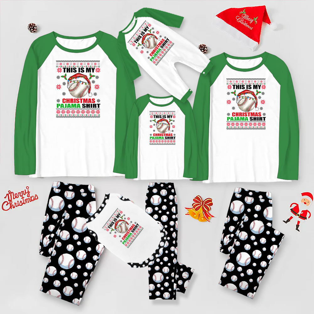 Red and White Family Christmas Pajamas With Festive Baseball Print Red and White Family Christmas Pajamas With Festive Baseball Print
