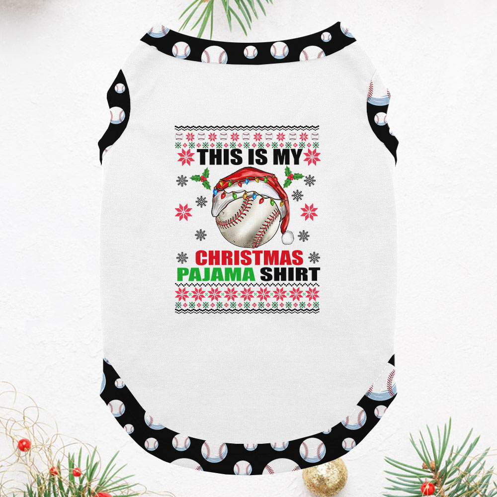 Red and White Family Christmas Pajamas With Festive Baseball Print Red and White Family Christmas Pajamas With Festive Baseball Print