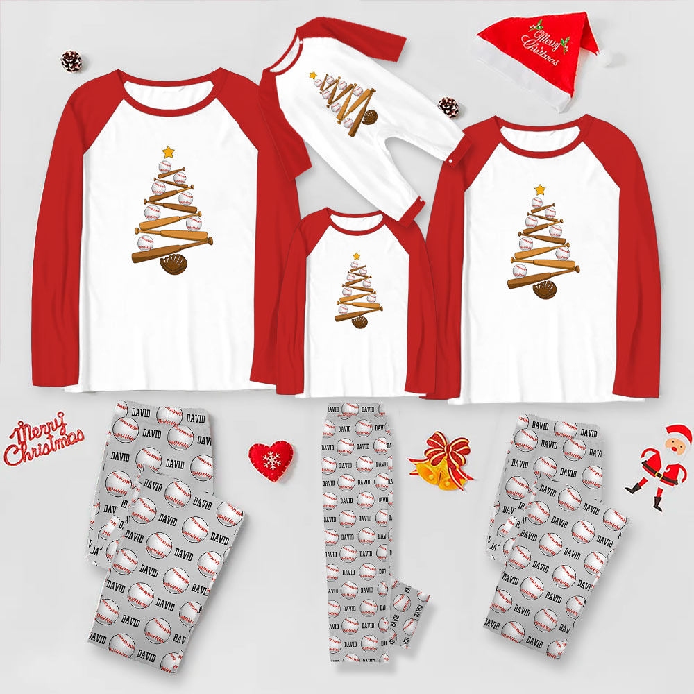 Name Customizable Baseball Christmas Pajamas With Festive Design Name Customizable Baseball Christmas Pajamas With Festive Design