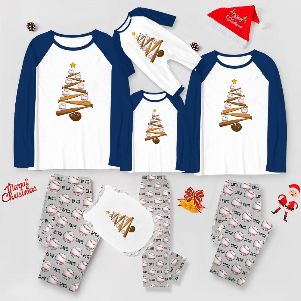 Name Customizable Baseball Christmas Pajamas With Festive Design Name Customizable Baseball Christmas Pajamas With Festive Design
