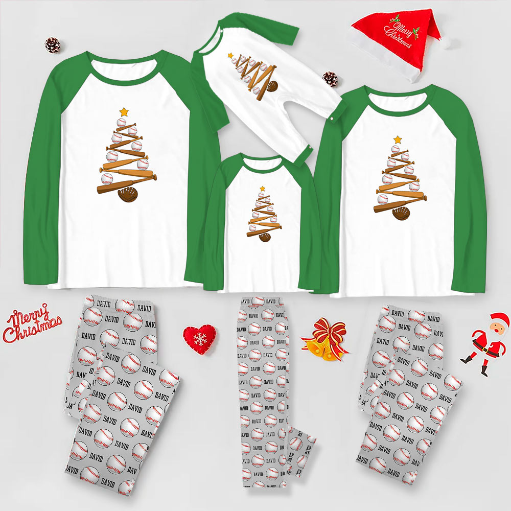 Name Customizable Baseball Christmas Pajamas With Festive Design Name Customizable Baseball Christmas Pajamas With Festive Design