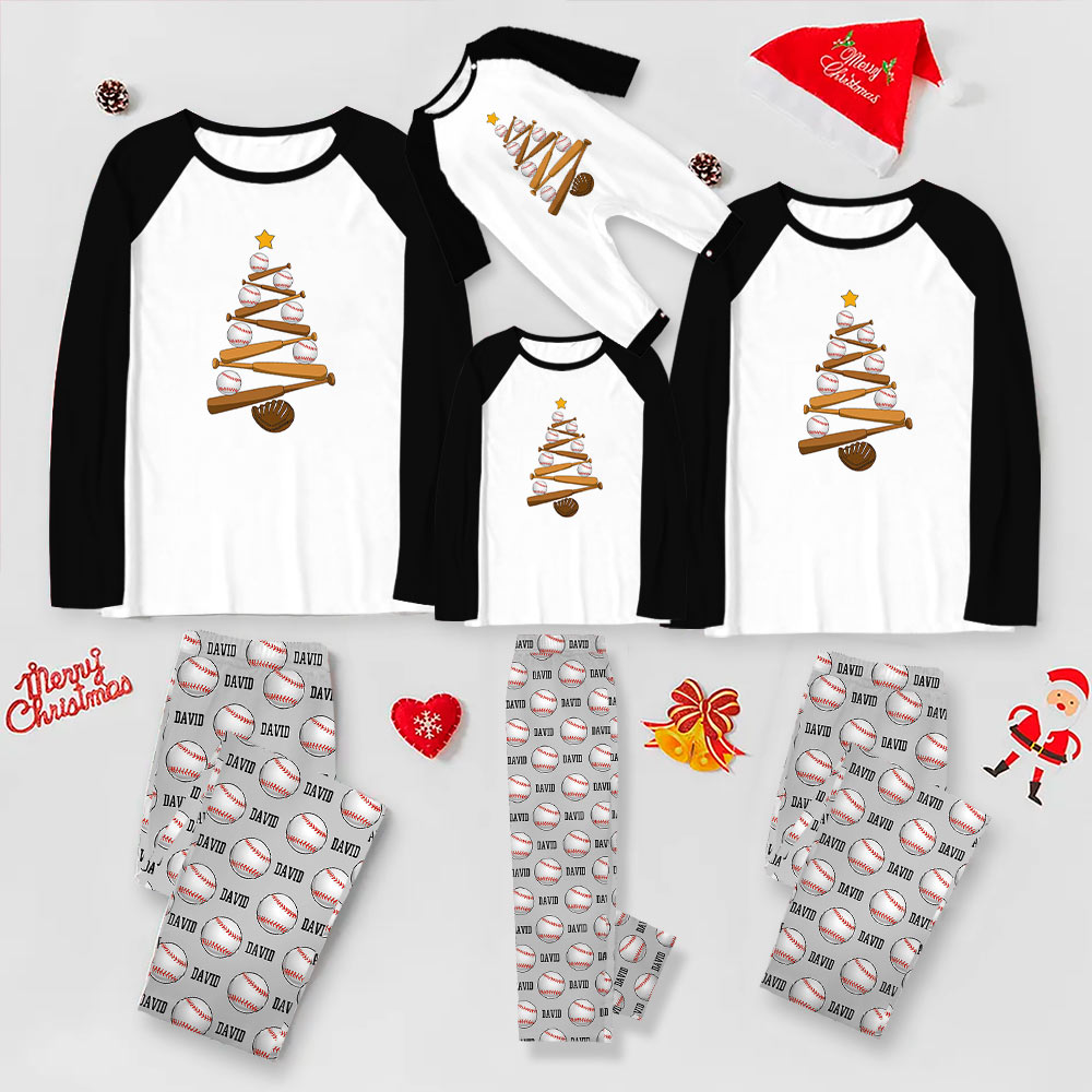 Name Customizable Baseball Christmas Pajamas With Festive Design Name Customizable Baseball Christmas Pajamas With Festive Design