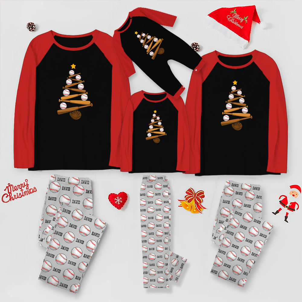 Name Customizable Baseball Christmas Pajamas With Festive Design Name Customizable Baseball Christmas Pajamas With Festive Design