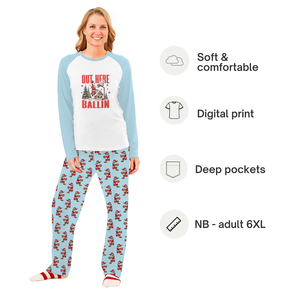 Energetic Basketball Santa Family Christmas Pajamas Say Out Here Ballin Energetic Basketball Santa Family Christmas Pajamas Say Out Here Ballin