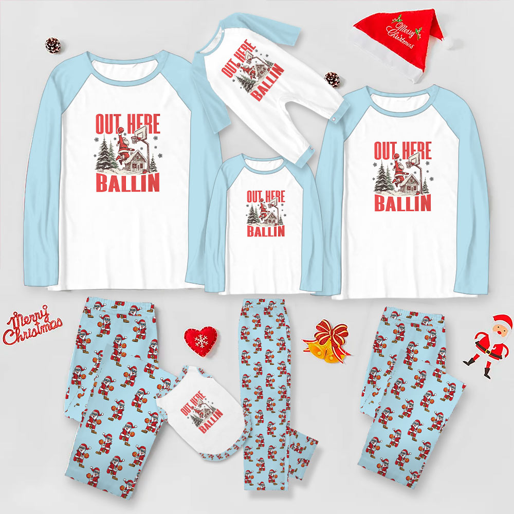 Energetic Basketball Santa Family Christmas Pajamas Say Out Here Ballin Energetic Basketball Santa Family Christmas Pajamas Say Out Here Ballin