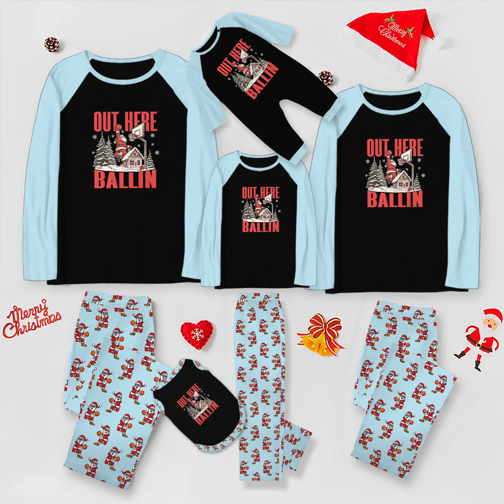 Energetic Basketball Santa Family Christmas Pajamas Say Out Here Ballin Energetic Basketball Santa Family Christmas Pajamas Say Out Here Ballin