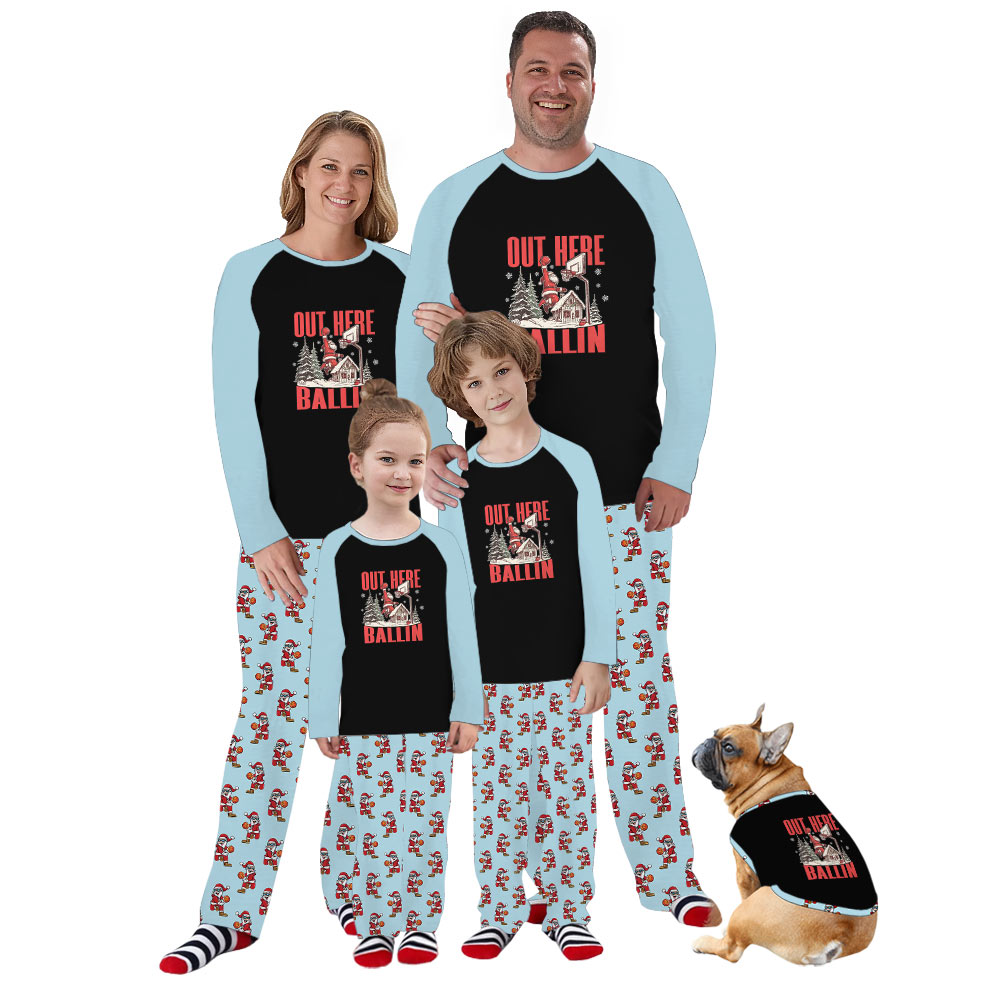 Energetic Basketball Santa Family Christmas Pajamas Say Out Here Ballin Energetic Basketball Santa Family Christmas Pajamas Say Out Here Ballin