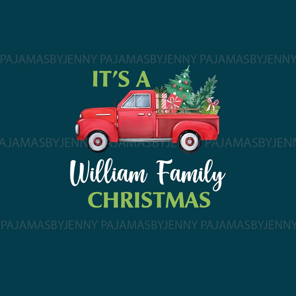 Name Personalized Holiday Pajamas with Red Christmas Truck Name Personalized Holiday Pajamas with Red Christmas Truck