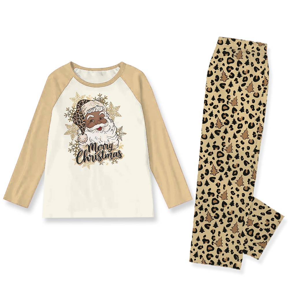 Cream Leopard Black Santa Plus Size Family Christmas Pajamas Cream Leopard Black Santa Plus Size Family Christmas Pajamas