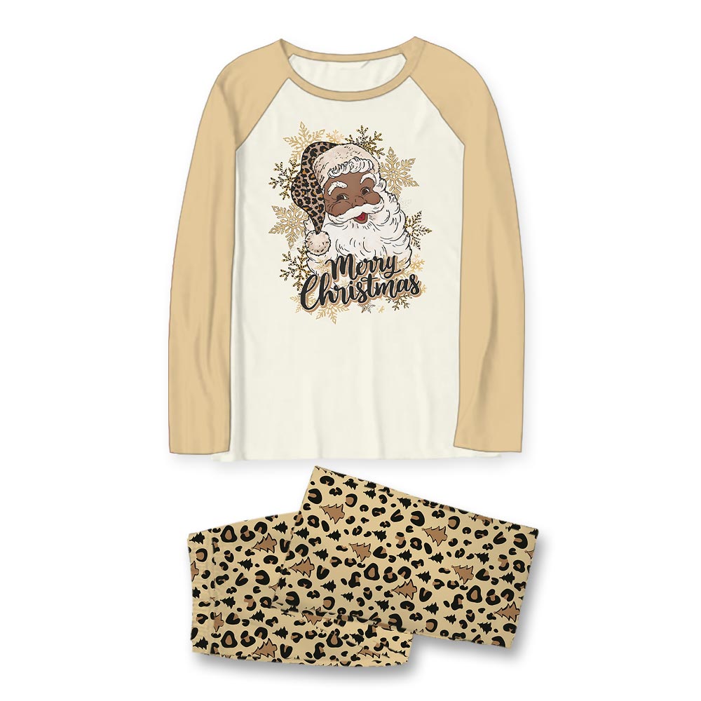 Cream Leopard Black Santa Plus Size Family Christmas Pajamas Cream Leopard Black Santa Plus Size Family Christmas Pajamas