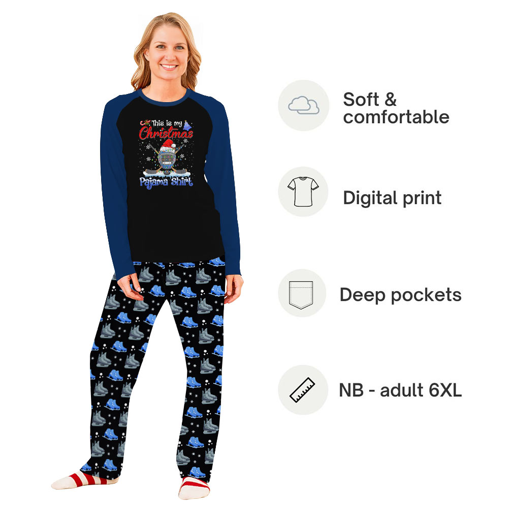 Festive Christmas Hockey Family Pajamas With Dog Festive Christmas Hockey Family Pajamas With Dog
