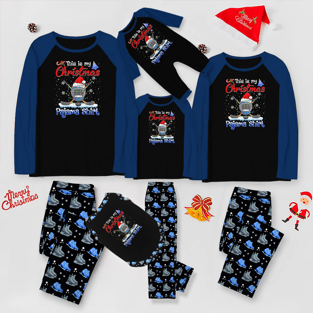 Festive Christmas Hockey Family Pajamas With Dog Festive Christmas Hockey Family Pajamas With Dog