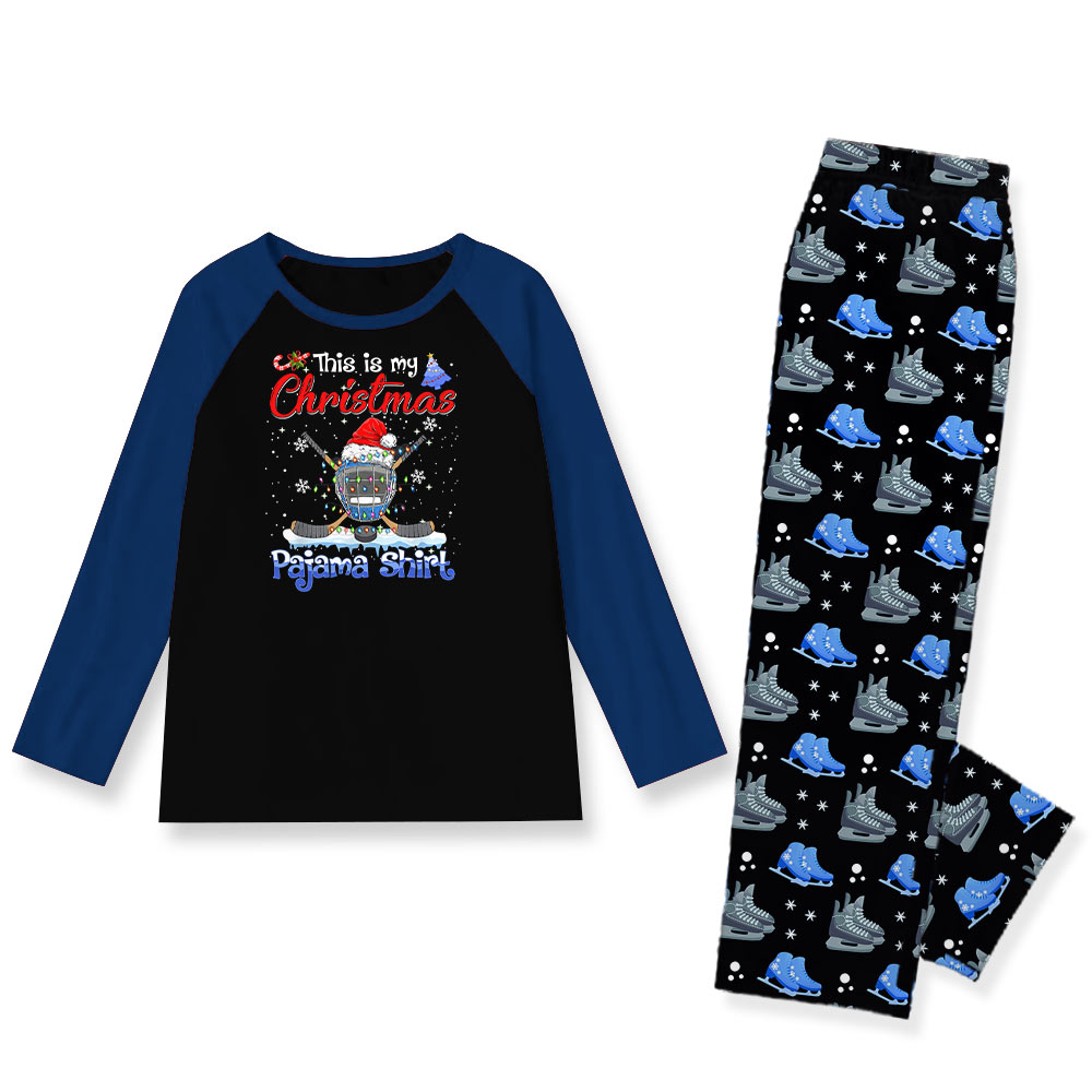 Festive Christmas Hockey Family Pajamas With Dog Festive Christmas Hockey Family Pajamas With Dog