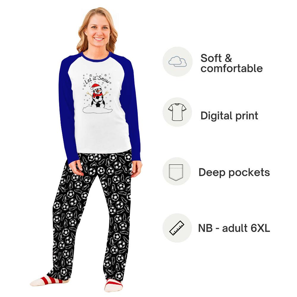 Adorable Snowman Soccer Christmas Pajamas With Raglan Polyester Shirts Adorable Snowman Soccer Christmas Pajamas With Raglan Polyester Shirts