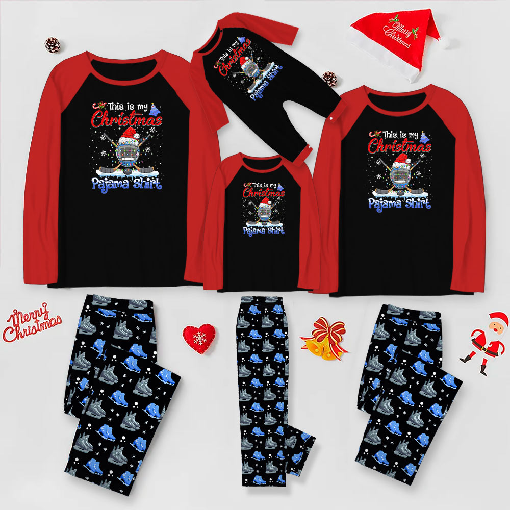 Festive Christmas Hockey Family Pajamas With Dog Festive Christmas Hockey Family Pajamas With Dog