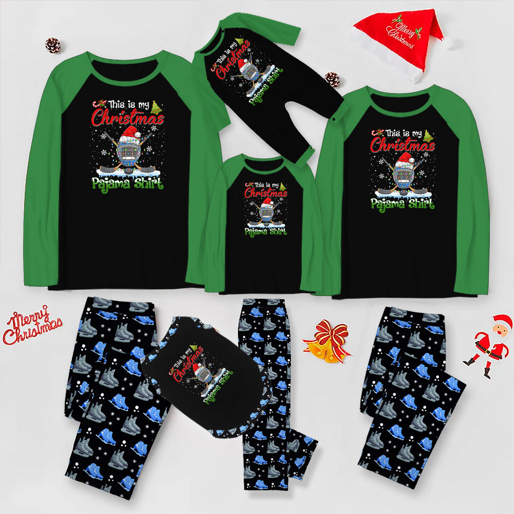 Festive Christmas Hockey Family Pajamas With Dog Festive Christmas Hockey Family Pajamas With Dog