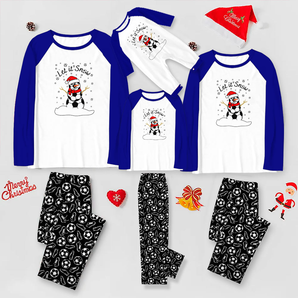 Adorable Snowman Soccer Christmas Pajamas With Raglan Polyester Shirts Adorable Snowman Soccer Christmas Pajamas With Raglan Polyester Shirts