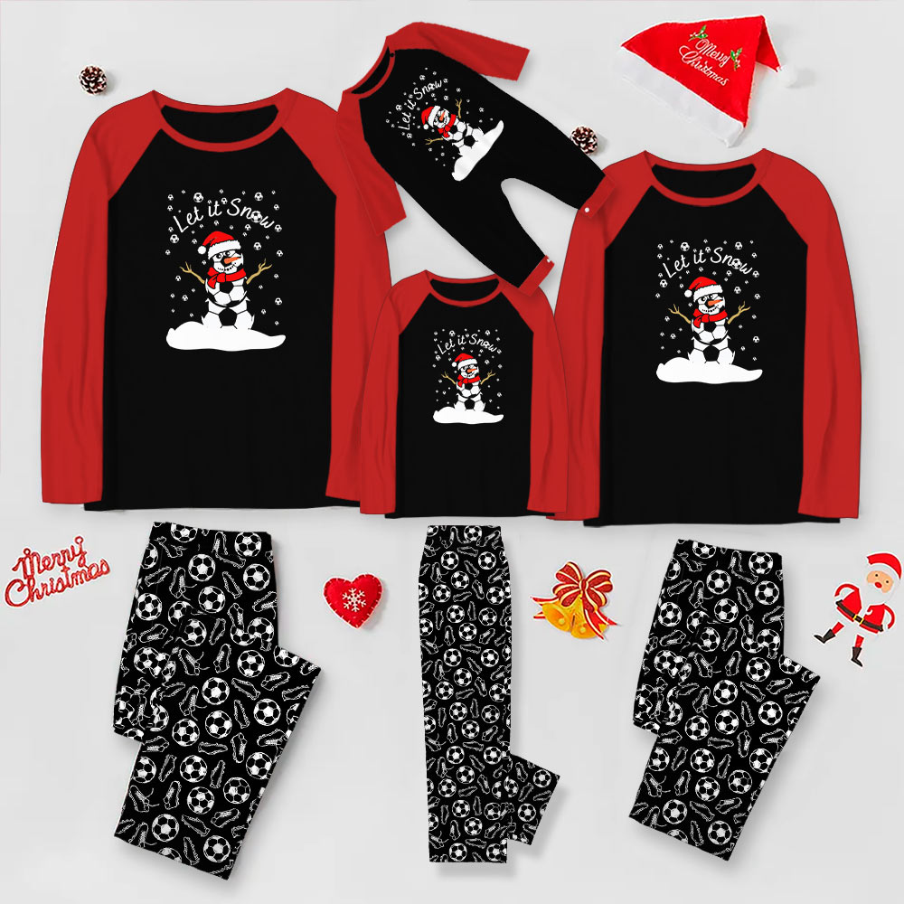 Adorable Snowman Soccer Christmas Pajamas With Raglan Polyester Shirts Adorable Snowman Soccer Christmas Pajamas With Raglan Polyester Shirts
