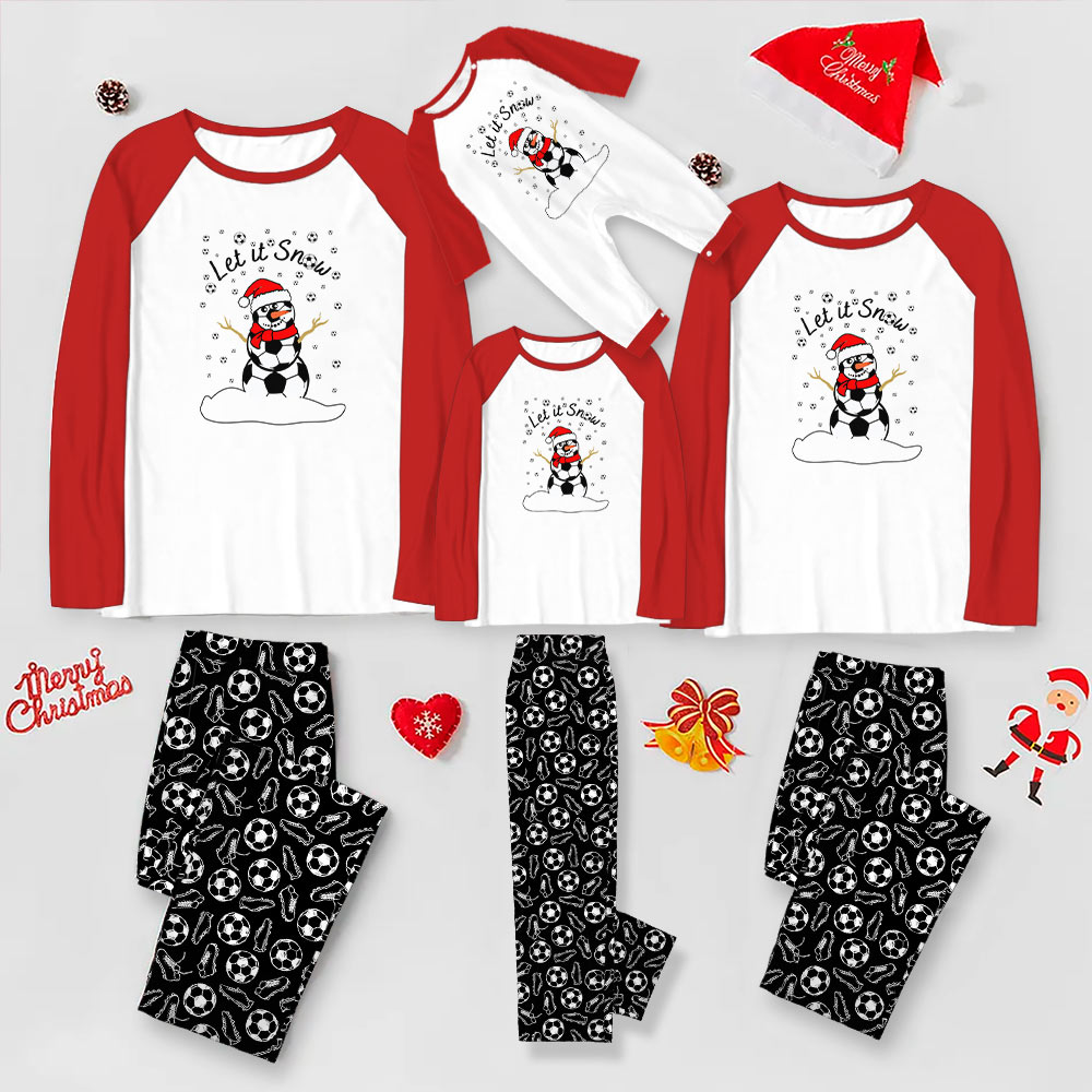 Adorable Snowman Soccer Christmas Pajamas With Raglan Polyester Shirts Adorable Snowman Soccer Christmas Pajamas With Raglan Polyester Shirts