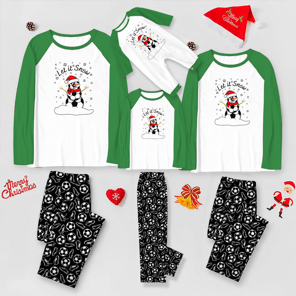 Adorable Snowman Soccer Christmas Pajamas With Raglan Polyester Shirts Adorable Snowman Soccer Christmas Pajamas With Raglan Polyester Shirts