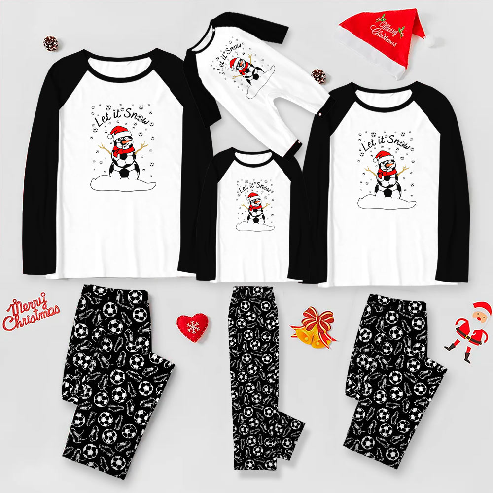 Adorable Snowman Soccer Christmas Pajamas With Raglan Polyester Shirts Adorable Snowman Soccer Christmas Pajamas With Raglan Polyester Shirts
