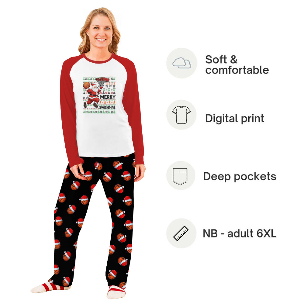 Santa Playing Basketball Christmas Pajamas For Family Plus Sizes Santa Playing Basketball Christmas Pajamas For Family Plus Sizes
