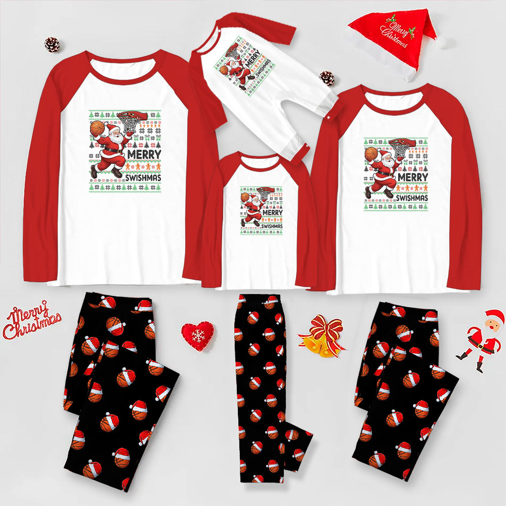 Santa Playing Basketball Christmas Pajamas For Family Plus Sizes Santa Playing Basketball Christmas Pajamas For Family Plus Sizes