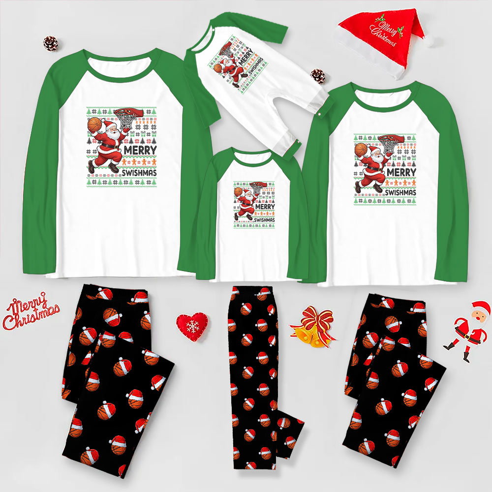 Santa Playing Basketball Christmas Pajamas For Family Plus Sizes Santa Playing Basketball Christmas Pajamas For Family Plus Sizes