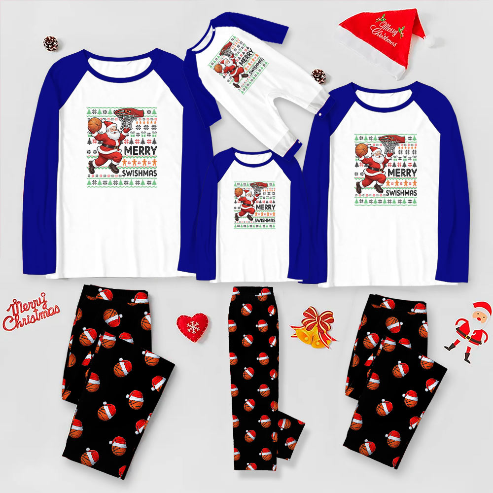 Santa Playing Basketball Christmas Pajamas For Family Plus Sizes Santa Playing Basketball Christmas Pajamas For Family Plus Sizes