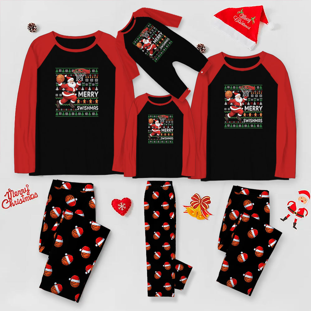 Santa Playing Basketball Christmas Pajamas For Family Plus Sizes Santa Playing Basketball Christmas Pajamas For Family Plus Sizes