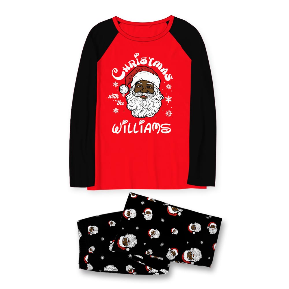 Santa Black Family Christmas Pajamas With Dog and Name Custom Santa Black Family Christmas Pajamas With Dog and Name Custom