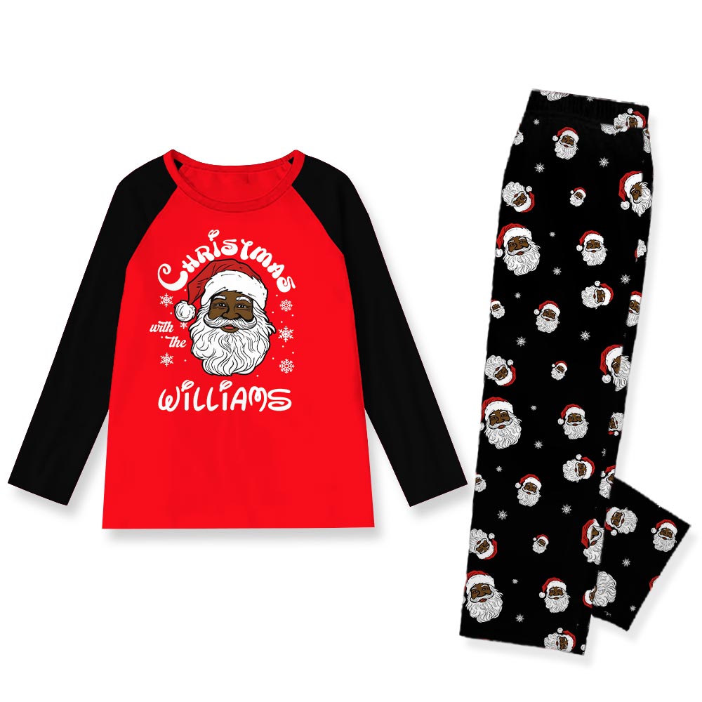 Santa Black Family Christmas Pajamas With Dog and Name Custom Santa Black Family Christmas Pajamas With Dog and Name Custom