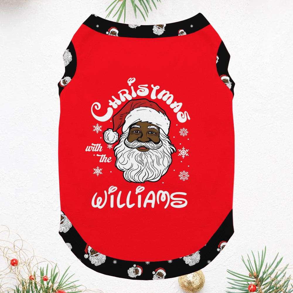 Santa Black Family Christmas Pajamas With Dog and Name Custom Santa Black Family Christmas Pajamas With Dog and Name Custom