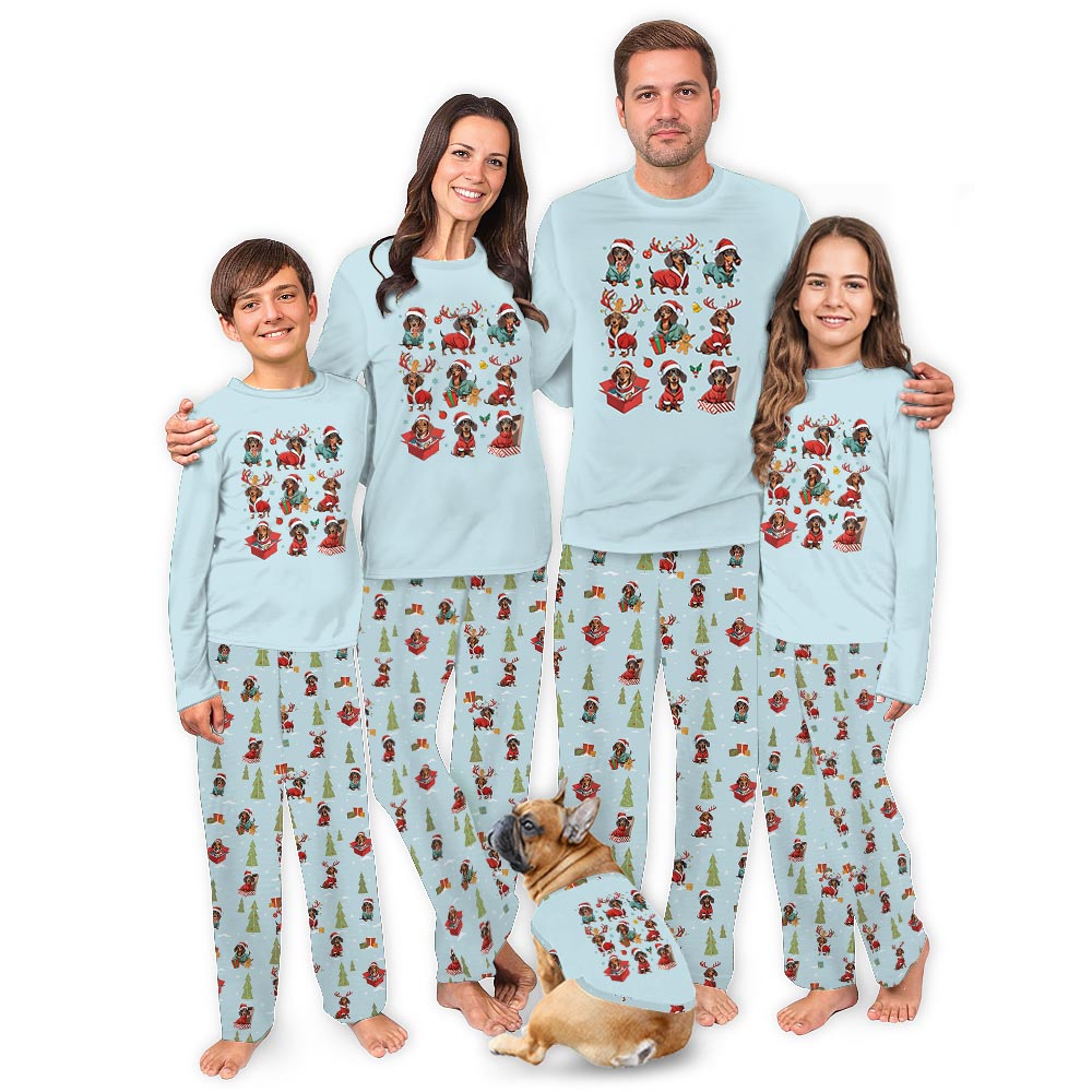 Blue Dachshund Through the Snow Matching Dog Pajamas Christmas Blue Dachshund Through the Snow Matching Dog Pajamas Christmas
