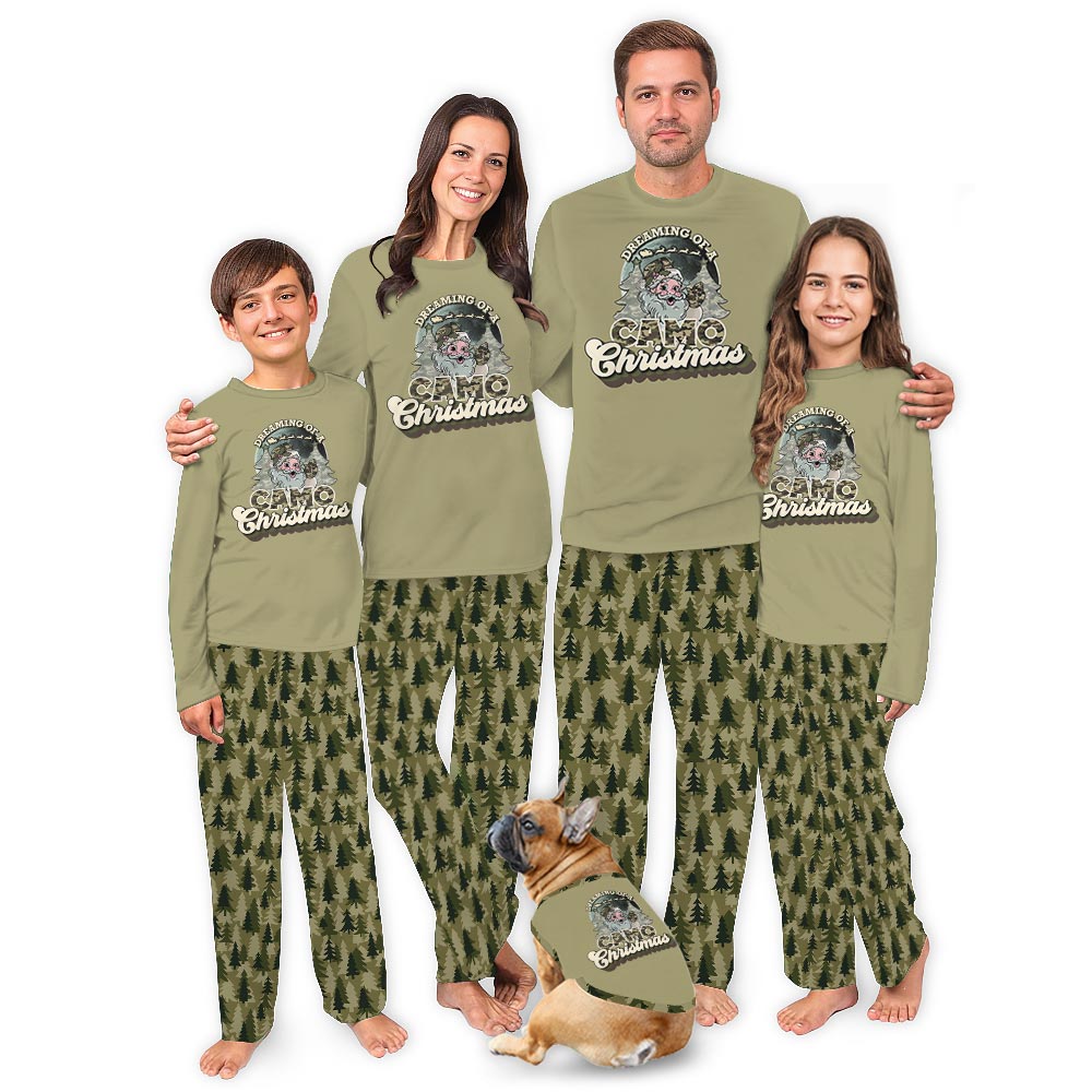Dreaming of a Camo Santa Christmas Family Pajamas With Dog Dreaming of a Camo Santa Christmas Family Pajamas With Dog