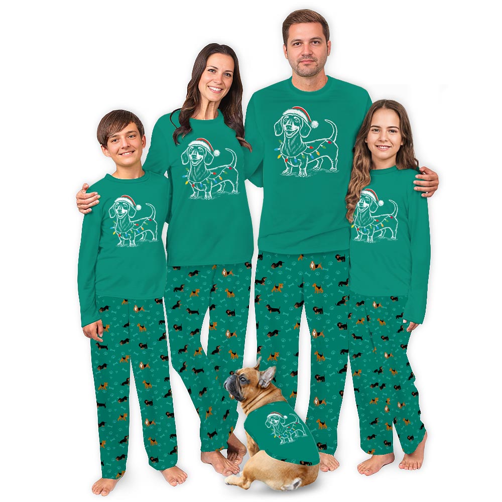 Festive Dachshund Dog Christmas Holiday Matching Pajamas With Pet Festive Dachshund Dog Christmas Holiday Matching Pajamas With Pet