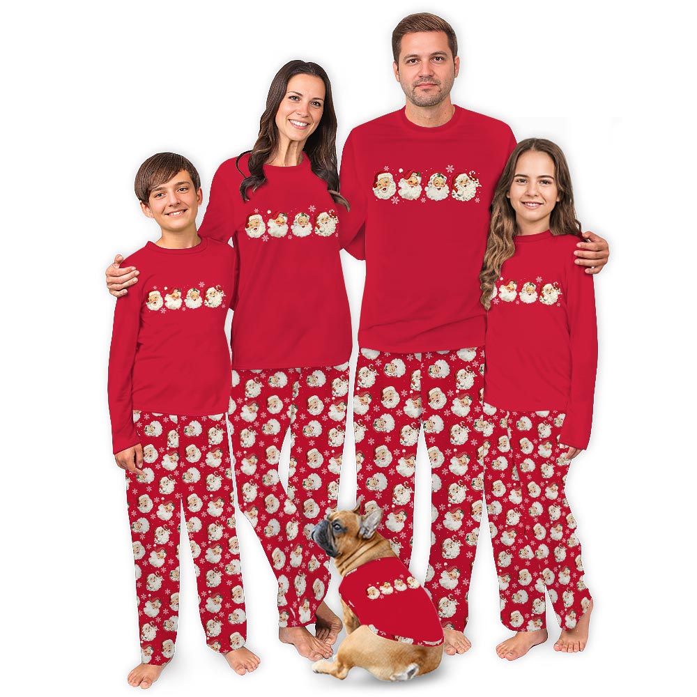 Red Vintage Santa Candy Cane Family Pajamas With Dog Red Vintage Santa Candy Cane Family Pajamas With Dog