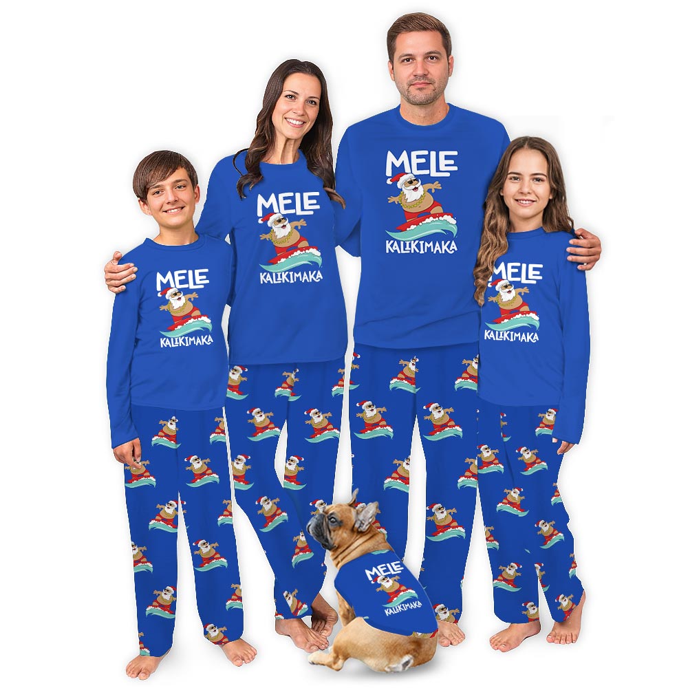 Santa Surfing Tropical Matching Dog Owner Christmas Pajamas Santa Surfing Tropical Matching Dog Owner Christmas Pajamas