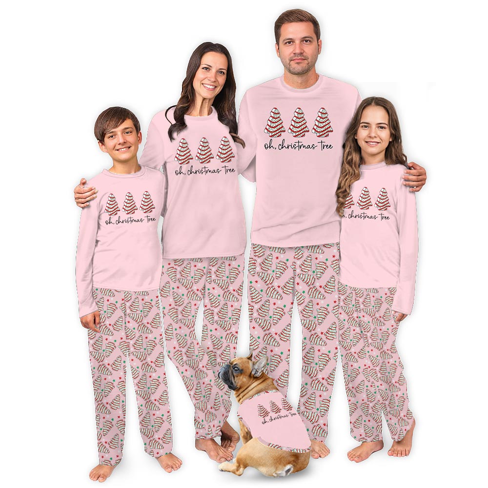 Pink Christmas Tree Cake Dog Family Matching Pajamas Pink Christmas Tree Cake Dog Family Matching Pajamas