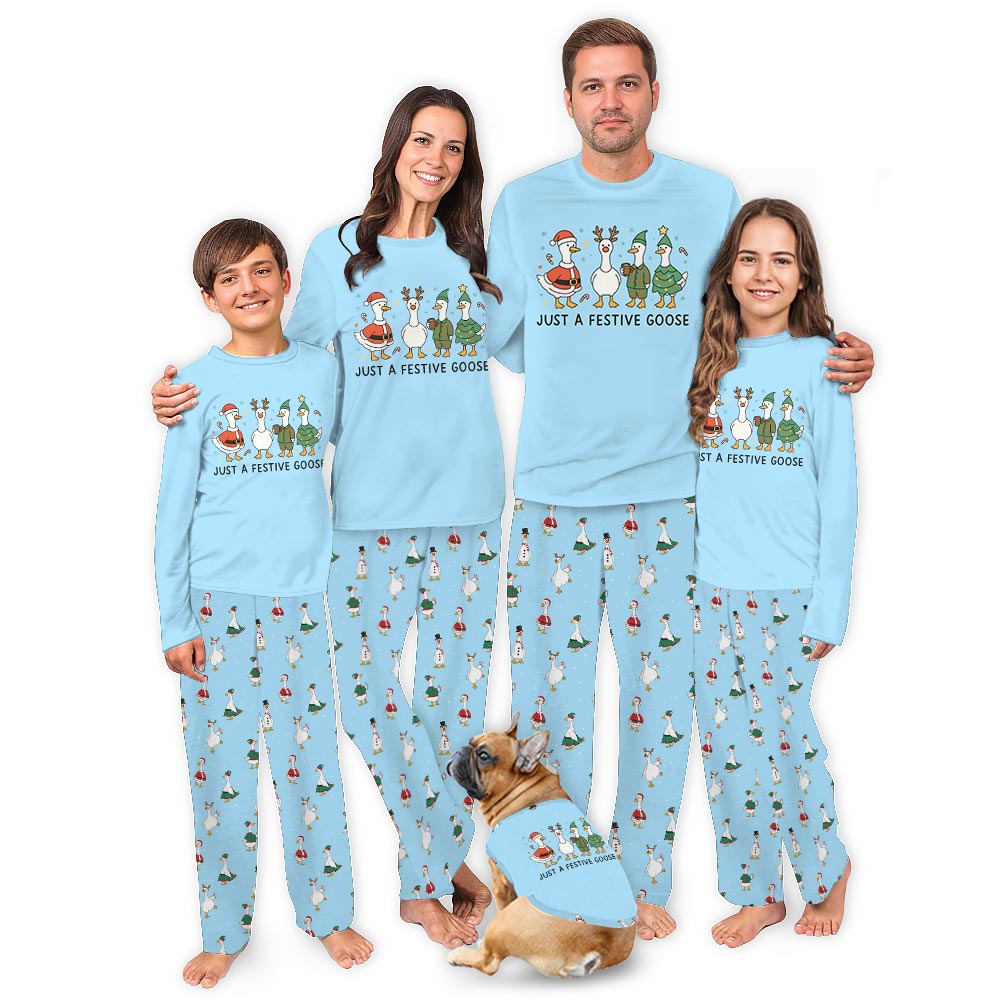 Blue Just A Festive Goose Quote Matching Christmas PJs For Family Blue Just A Festive Goose Quote Matching Christmas PJs For Family