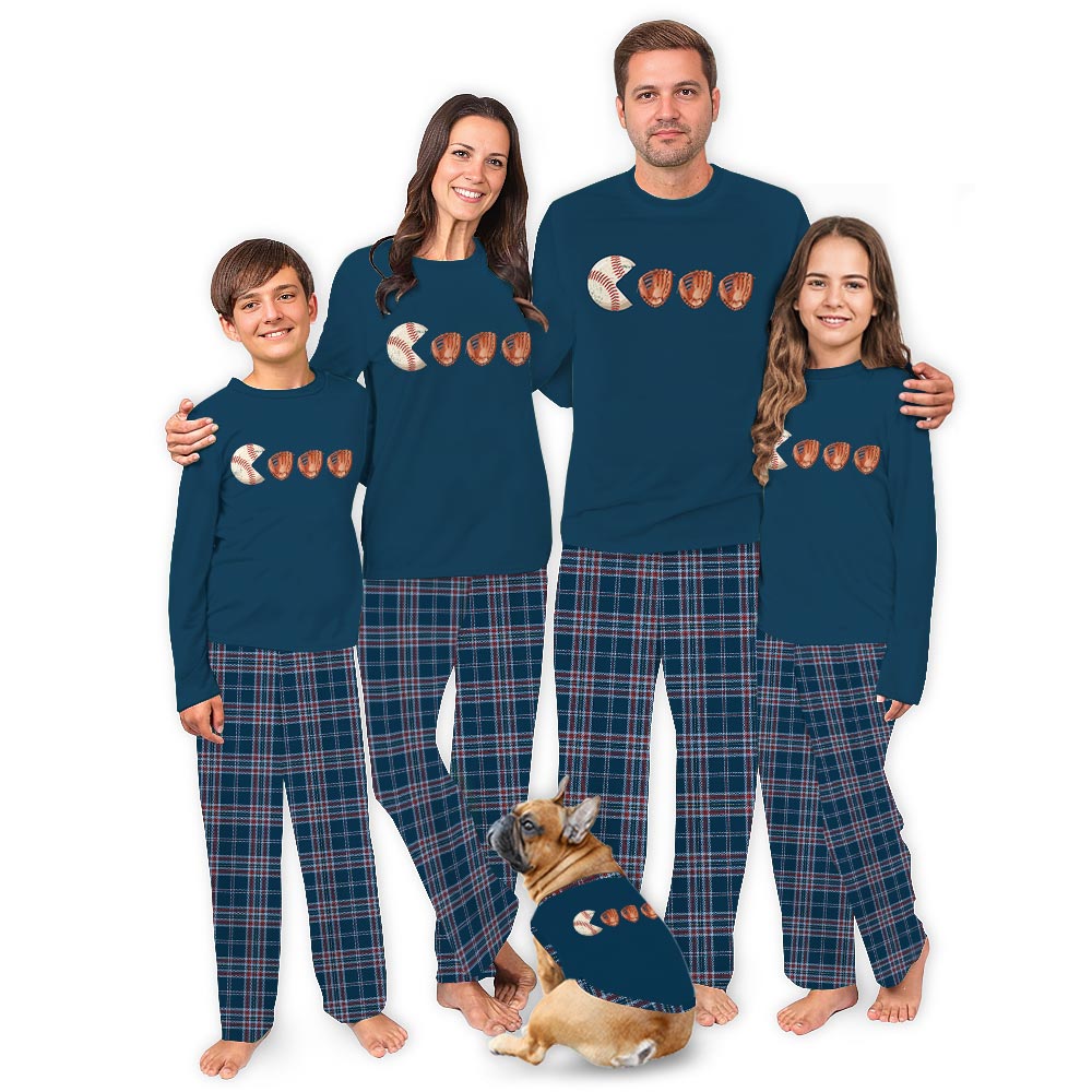 Navy Gift for Baseball Lover Dog Family Matching Pajamas
