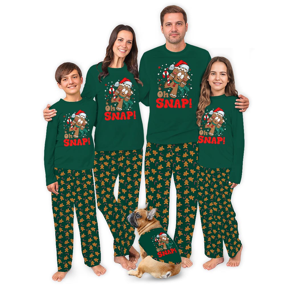 Gingerbread Family Pajamas With Dog and Oh Snap Saying Gingerbread Family Pajamas With Dog and Oh Snap Saying