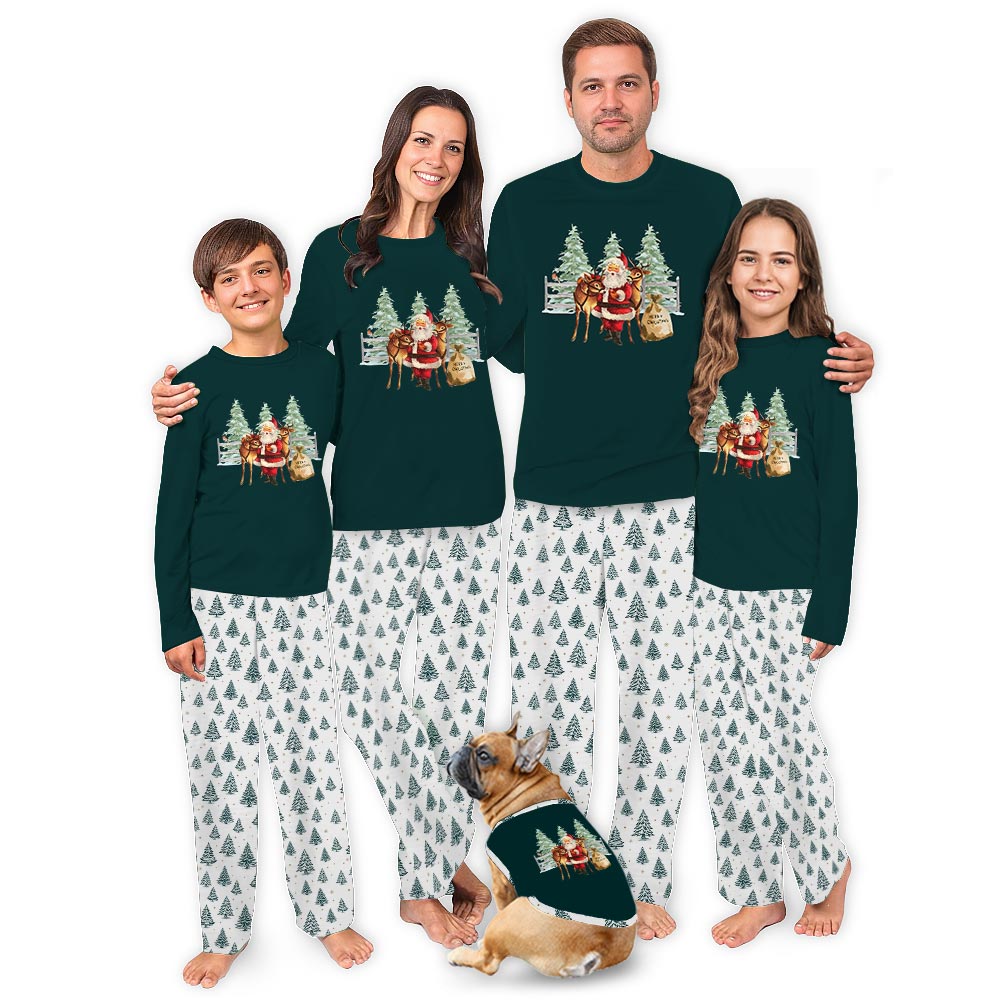Vintage Santa Reindeer Family Jammies With Dog Vintage Santa Reindeer Family Jammies With Dog