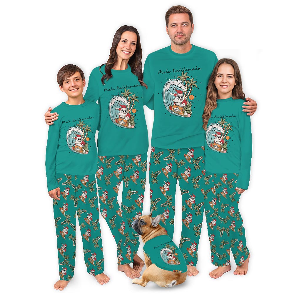Tropical Surfing Santa Christmas Mum And Dog Matching Pajamas Tropical Surfing Santa Christmas Mum And Dog Matching Pajamas