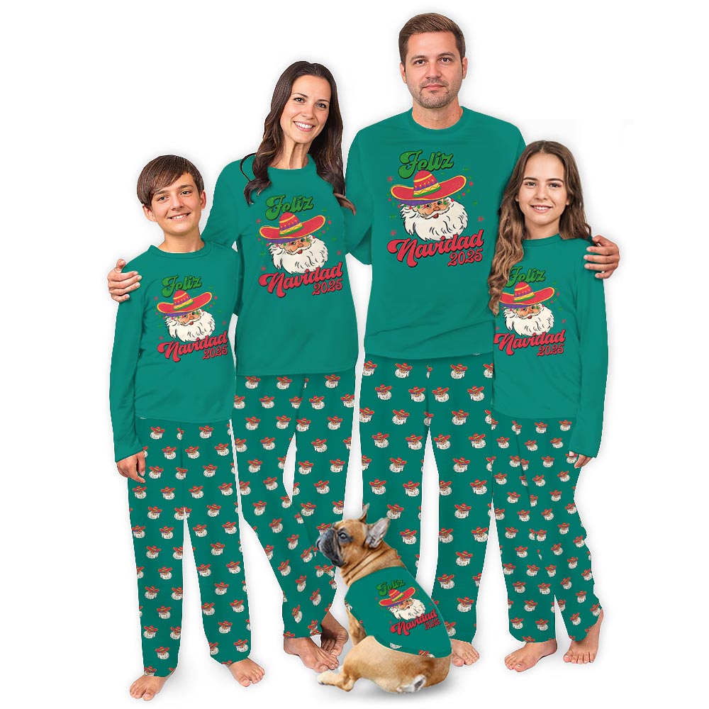 Fun Feliz Navidad Christmas Santa Matching Dog Family Pajamas Fun Feliz Navidad Christmas Santa Matching Dog Family Pajamas