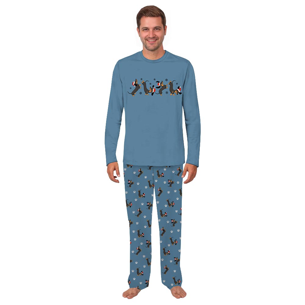 Teal Matching Holiday Pajamas with Dachshund Christmas Theme
